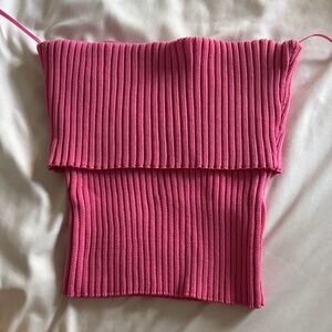 Pink Ribbed Knit Tube Top